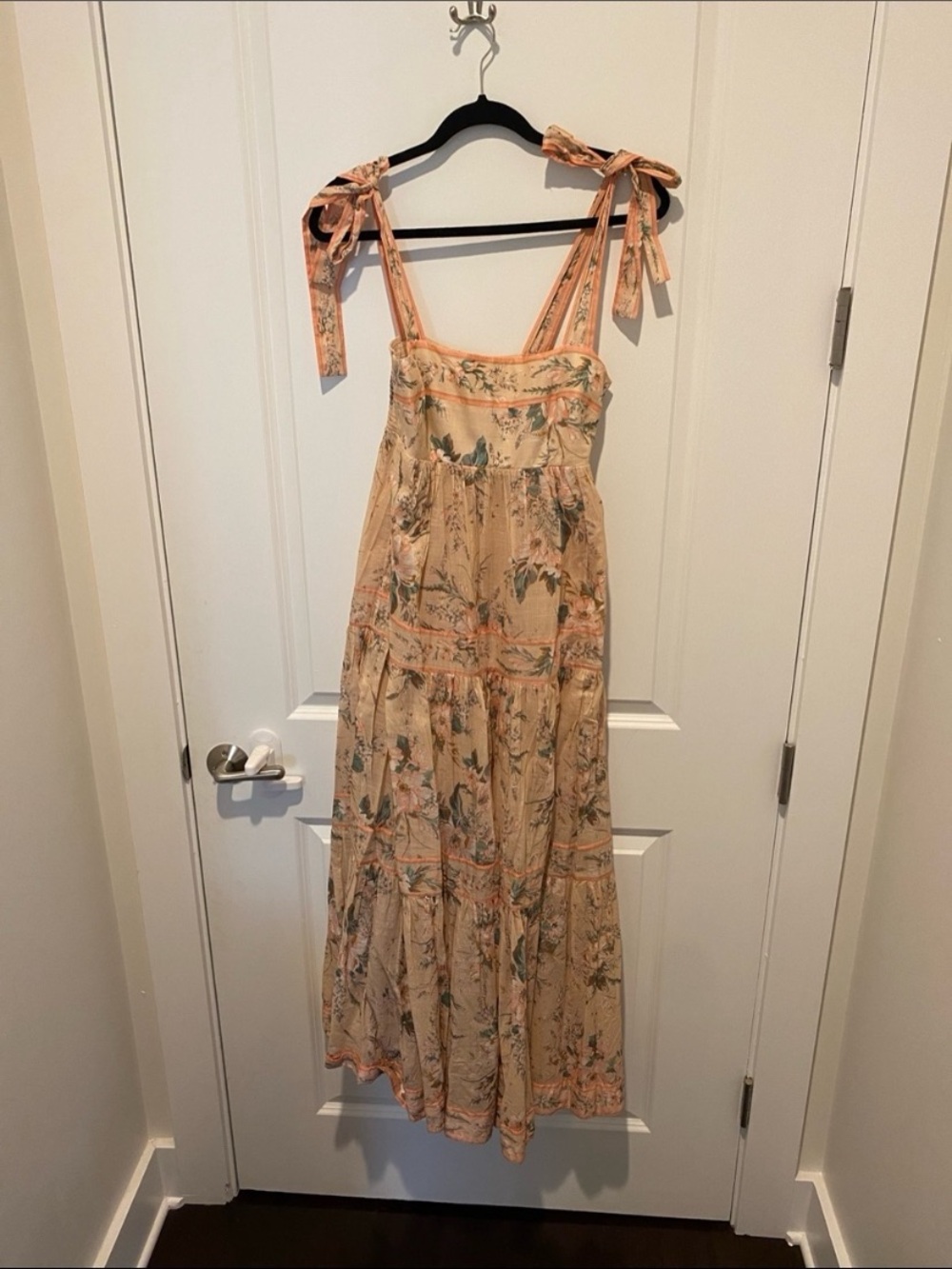 Zimmermann Peach Floral Smocked Dress with Thin Straps - Picture 4 of 5